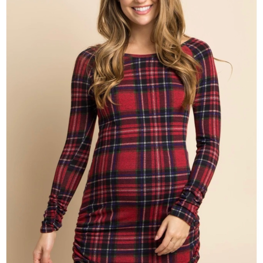 PinkBlush plaid maternity top size medium